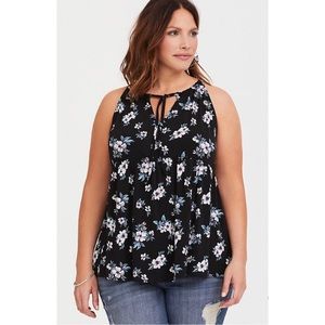Torrid Black Floral Jersey Knit Babydoll Top